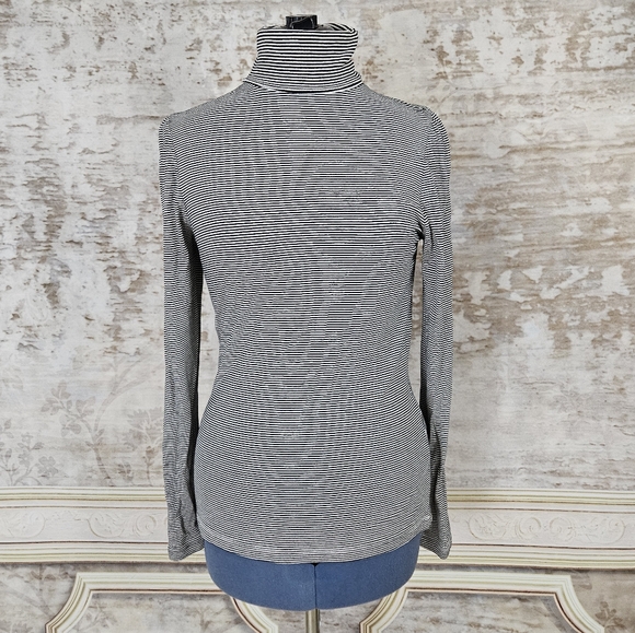 Louie et Lucie Tops - Louie et Lucie Black Striped Top Medium M Turtleneck Long Sleeve Classic Retro